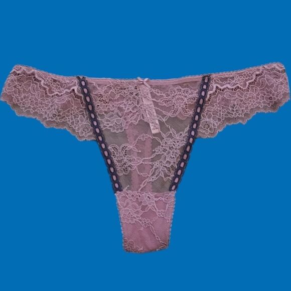 Victorias Secret Dream Angels Sheer Lace Thong Panty Mauve  Xlarge - Picture 3 of 3